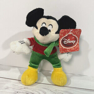 Disney Mickey Mouse Plush Green Scarf Christmas 8" Yellow Shoes Green Pants
